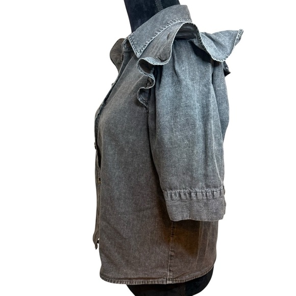 Who What Wear | Gray Riffle Sleeve Button Down Shirt | Sz S - Picture 5 of 9